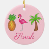 ピンクフラミンゴトロピカルアイランドパームツリーパイナップル セラミックオーナメント (裏面)