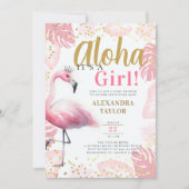 ピンクフラミンゴトロピカルアロハガールベビーシャワー 招待状 (正面)