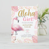 ピンクフラミンゴトロピカルアロハガールベビーシャワー 招待状 (スタンド正面)
