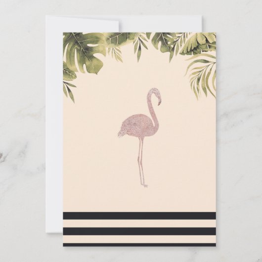 ピンクフラミンゴトロピカルイエロークリームブライダルシャワー 招待状 (裏面)