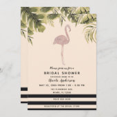 ピンクフラミンゴトロピカルイエロークリームブライダルシャワー 招待状 (正面/裏面)