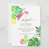 ピンクフラミンゴトロピカルウォーターカラーサマー誕生日 招待状 (正面)