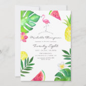 ピンクフラミンゴトロピカルエイジ誕生日パーティー 招待状 (正面)