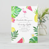 ピンクフラミンゴトロピカルエイジ誕生日パーティー 招待状 (スタンド正面)