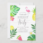 ピンクフラミンゴトロピカルエキゾチック30歳の誕生日パーティー 招待状 (正面)