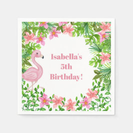 ピンクフラミンゴトロピカルガールズバースデーパーティー スタンダードカクテルナプキン