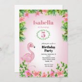 ピンクフラミンゴトロピカルガールズ誕生日 招待状 (正面/裏面)