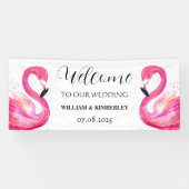 ピンクフラミンゴトロピカルサマービーチ結婚式 横断幕 (横)