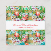 ピンクフラミンゴトロピカルスクエアビジネスカード スクエア名刺 (正面)