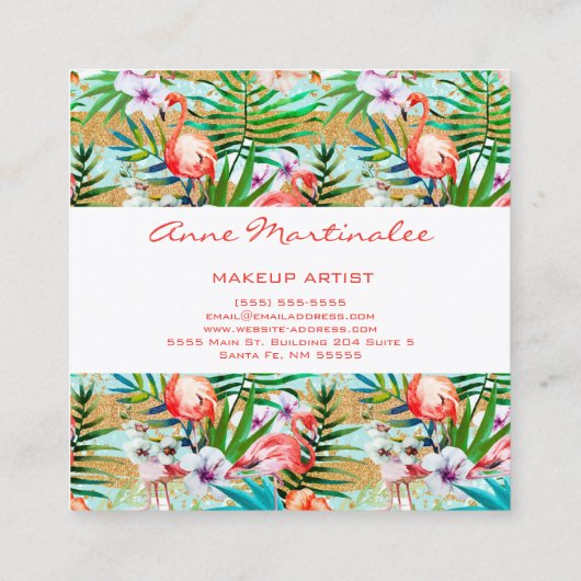 ピンクフラミンゴトロピカルスクエアビジネスカード スクエア名刺 (裏面)