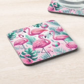 ピンクフラミンゴトロピカルデザイン コースター (左側)