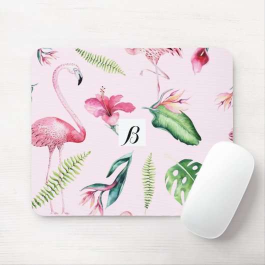 ピンクフラミンゴトロピカルハイビスカスフローラおもしろい マウスパッド (マウス)