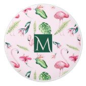 ピンクフラミンゴトロピカルハイビスカスフローラカスタムおもしろい セラミックノブ (正面)