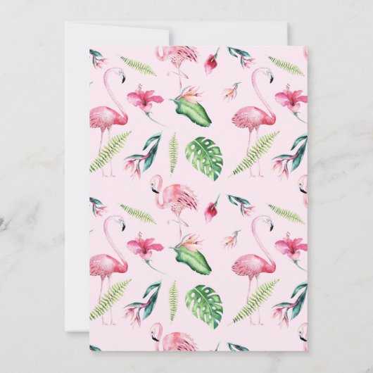 ピンクフラミンゴトロピカルハイビスカスフローラ誕生日 招待状 (裏面)