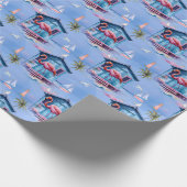 ピンクフラミンゴトロピカルビーチアイランドゲタウェイ ラッピングペーパー (角)