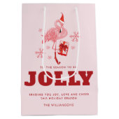 ピンクフラミンゴトロピカルビーチクリスマス ミディアムペーパーバッグ (裏面)