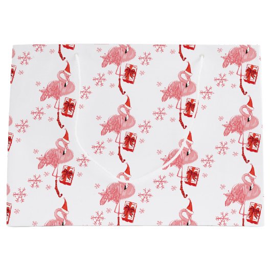 ピンクフラミンゴトロピカルフェスティバルクリスマス ラージペーパーバッグ (正面)