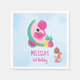 ピンクフラミンゴトロピカルフルーツ&アイスクリーム誕生日 スタンダードカクテルナプキン