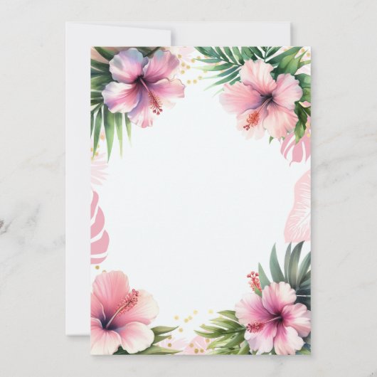 ピンクフラミンゴトロピカルフローラプールパーティースウィート16 招待状 (裏面)