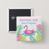 ピンクフラミンゴトロピカルプールパーティーボタン名タグ 缶バッジ (正面&裏面)