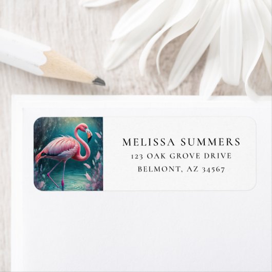 ピンクフラミンゴトロピカル差出人住所ラベル ラベル (インサイチュ)