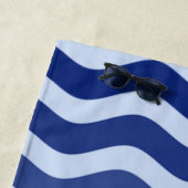 ピンクフラミンゴネイビーストライプブルー波 ビーチタオル (インサイチュ)