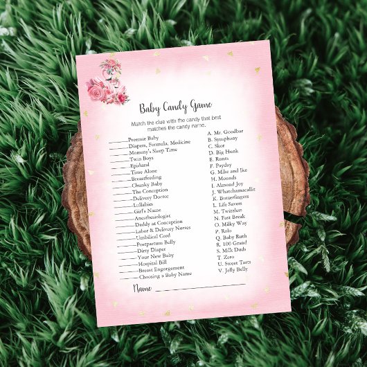 ピンクフラミンゴバレリーナベビーキャンディシャワーゲーム 招待状