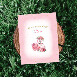 ピンクフラミンゴバレリーナベビーシャワーRSVP エンクロージャーカード