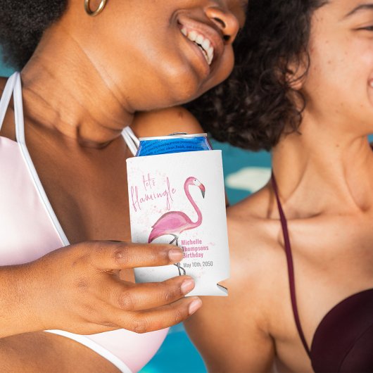 ピンクフラミンゴバースデーパーティカスタムー 缶クーラー