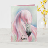 ピンクフラミンゴパステルアート誕生日 カード (黄色い花)