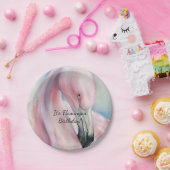 ピンクフラミンゴパステルアート ペーパープレート (パーティー)