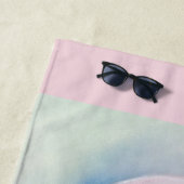 ピンクフラミンゴパステルパーソナライズされたアート ビーチタオル (インサイチュ)