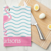 ピンクフラミンゴパーソナライズされたキッチンタオル キッチンタオル (四つ折り)