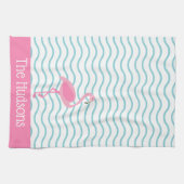 ピンクフラミンゴパーソナライズされたキッチンタオル キッチンタオル (横)