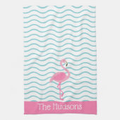 ピンクフラミンゴパーソナライズされたキッチンタオル キッチンタオル (縦)