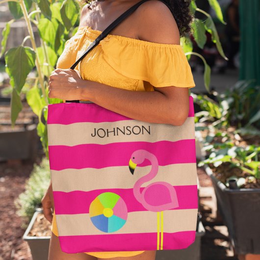 ピンクフラミンゴパーソナライズされたビーチトート トートバッグ