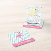ピンクフラミンゴパーソナライズされた紙コースター スクエアペーパーコースター (インサイチュ)