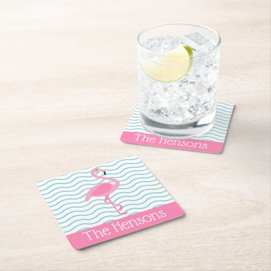 ピンクフラミンゴパーソナライズされた紙コースター スクエアペーパーコースター (インサイチュ)