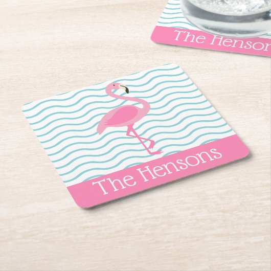 ピンクフラミンゴパーソナライズされた紙コースター スクエアペーパーコースター (アングル)