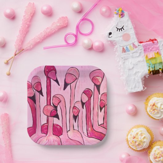 ピンクフラミンゴパーティープレート ペーパープレート (パーティー)