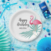 ピンクフラミンゴパーム葉誕生日 ペーパープレート (パーティー)