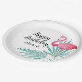 ピンクフラミンゴパーム葉誕生日 ペーパープレート (アングル)