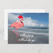 ピンクフラミンゴビーチクリスマスハッピーホリデイズ シーズンポストカード (正面/裏面)