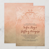 ピンクフラミンゴビーチ婚約パーティ招待状 招待状 (正面/裏面)