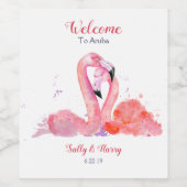ピンクフラミンゴビーチ結婚式ウェルカムワインボトル ワインラベル (シングルラベル)