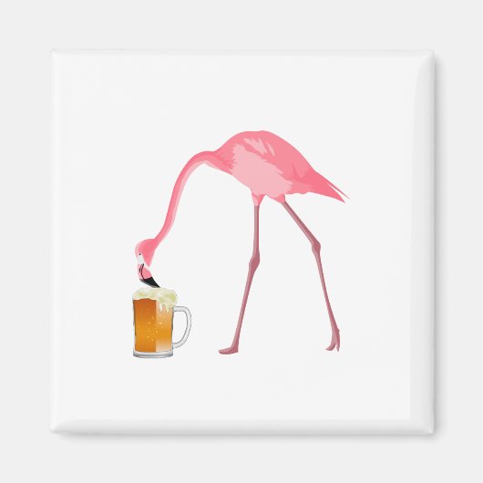 ピンクフラミンゴビール好き マグネット (正面)