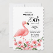 ピンクフラミンゴピンクオーキッドフローラ25誕生日 招待状 (正面)