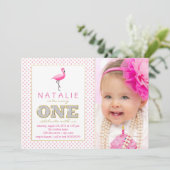 ピンクフラミンゴファースト誕生日 招待状 (スタンド正面)