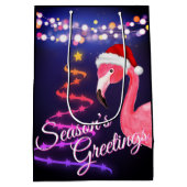 ピンクフラミンゴフェスティバル熱帯ビーチクリスマス ミディアムペーパーバッグ (裏面)