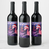 ピンクフラミンゴフェスティバル熱帯ビーチクリスマス ワインラベル (ボトル)
